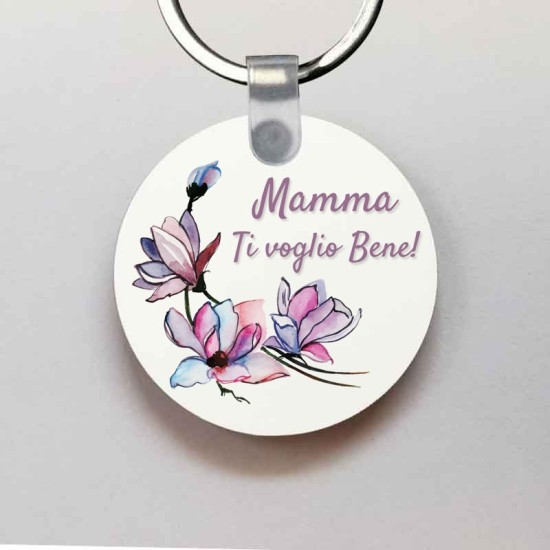 Portachiavi tondo in legno "Mamma ti voglio bene"