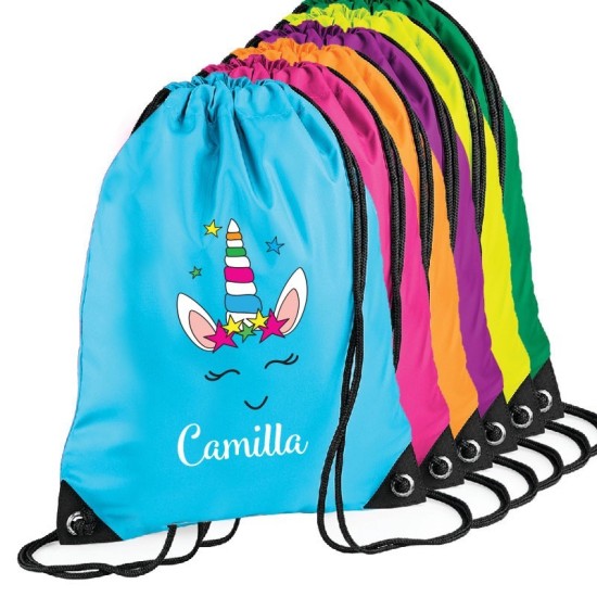 Sacca zainetto unicorno per bambini personalizzata con nome, utile per la scuola o asilo
