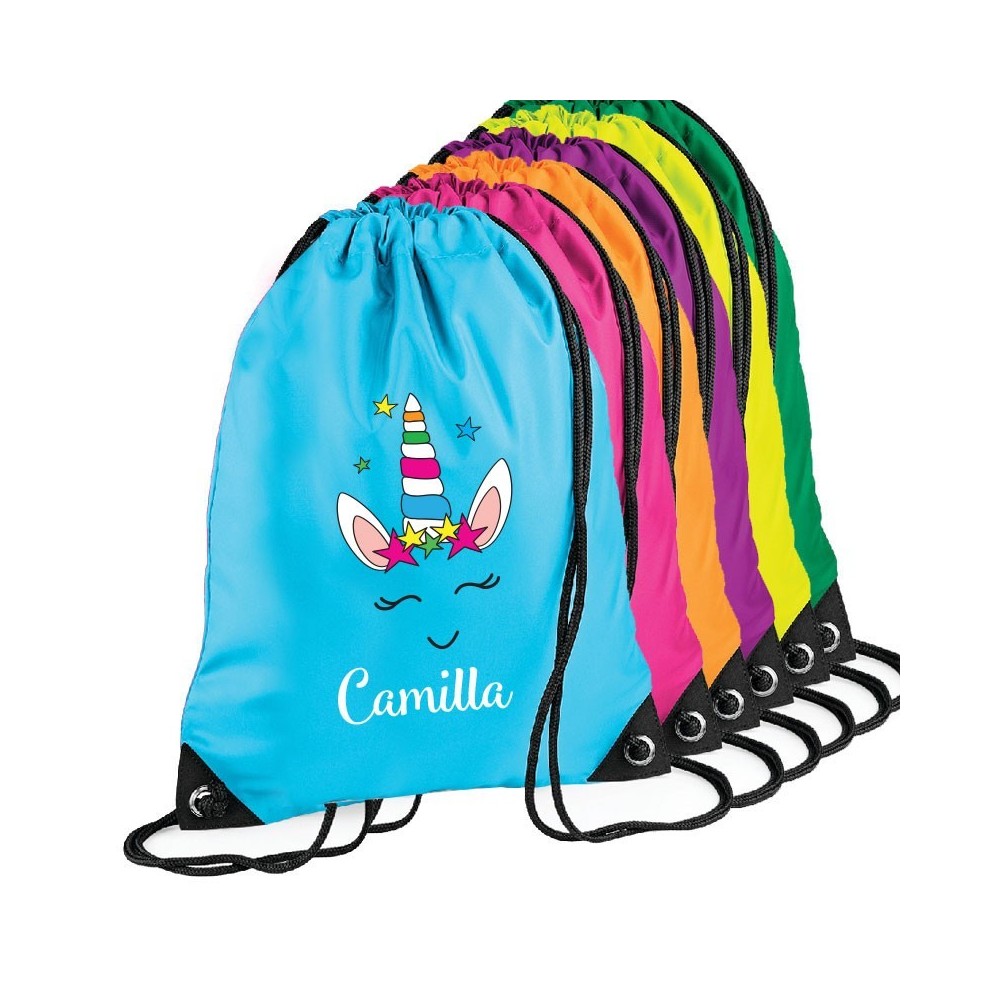 Sacca zainetto unicorno per bambini personalizzata con nome, utile per la scuola o asilo