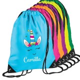 Sacca zainetto unicorno per bambini personalizzata con nome, utile per la scuola o asilo