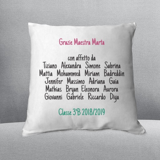 Cuscino "Premio - La migliore maestra di tutte" personalizzato con nomi