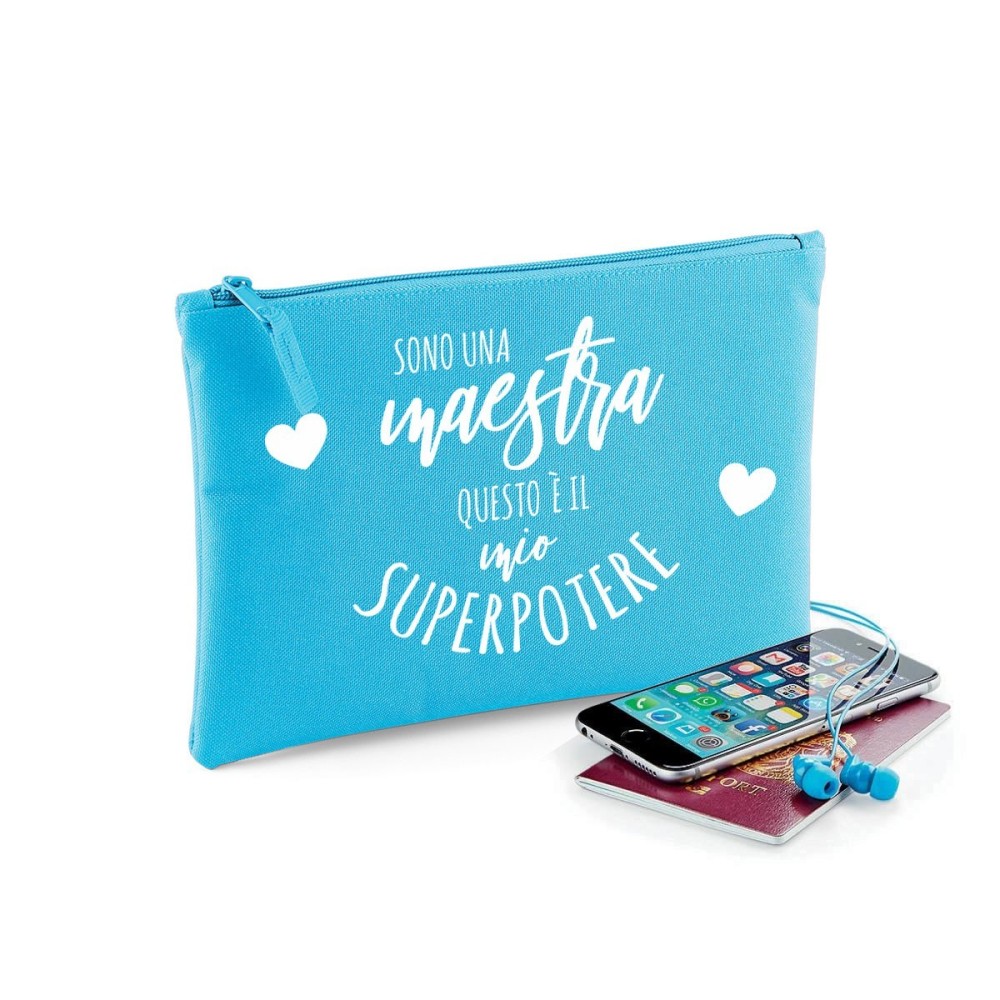 Pochette/astuccio "Sono una maestra questo è il mio superpotere" personalizzata con nome