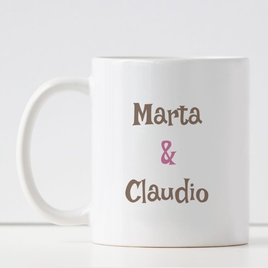 Tazza per innamorati LOVE IS IN THE AIR personalizzata con nomi