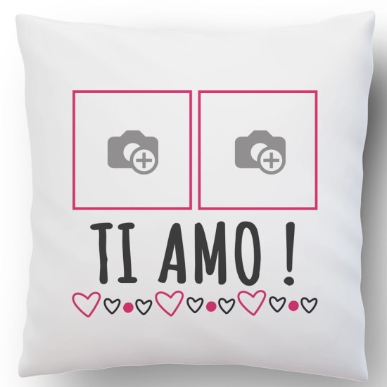 Cuscino TI AMO con 2 foto personalizzate