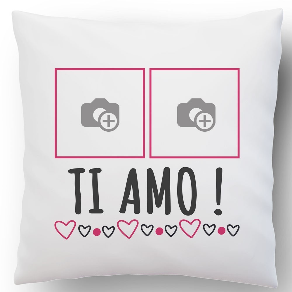 Cuscino TI AMO con 2 foto personalizzate