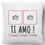 Cuscino TI AMO con 2 foto personalizzate