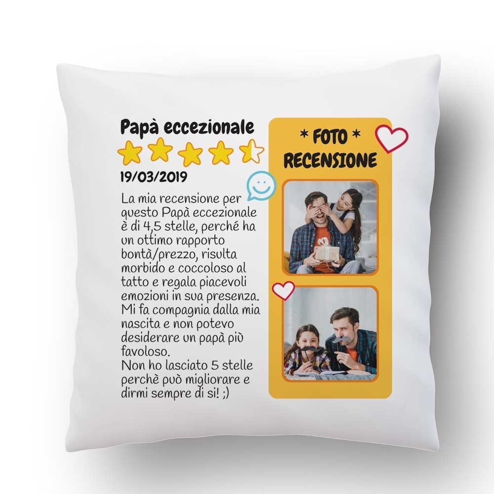 Cuscino per il papà con recensione e personalizzato con due foto