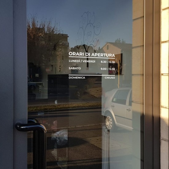 Orario apertura adesivo per vetrina personalizzato Tipo1
