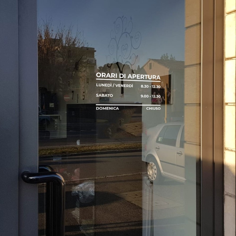 Orario apertura adesivo per vetrina personalizzato Tipo1