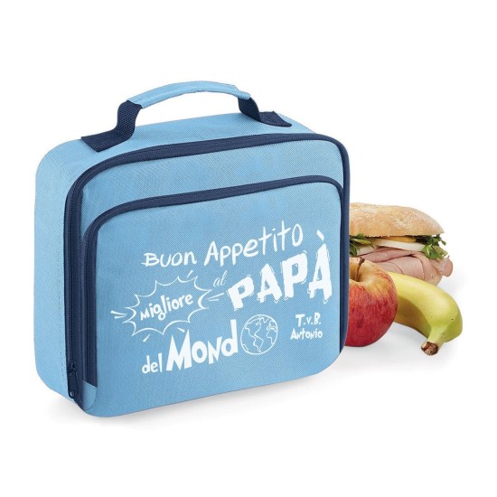 Lunch Box Borsa Frigo personalizzata Buon Appetito al migliore papà del mondo.
