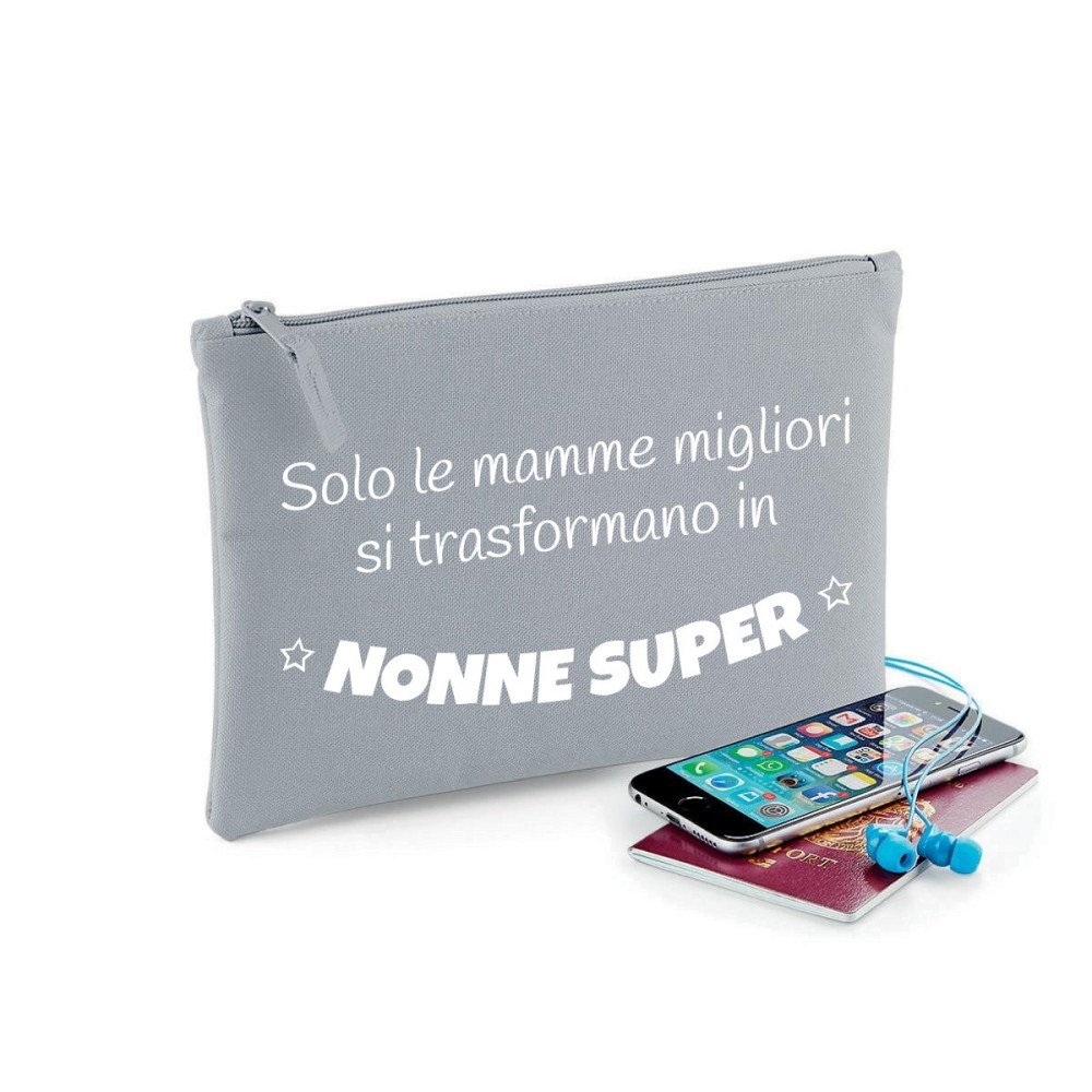 Pochette/astuccio regalo per la nonna "Solo le mamme migliori si trasformano in nonne super" personalizzata
