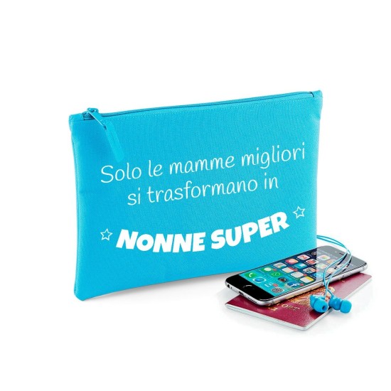 Pochette/astuccio regalo per la nonna "Solo le mamme migliori si trasformano in nonne super" personalizzata