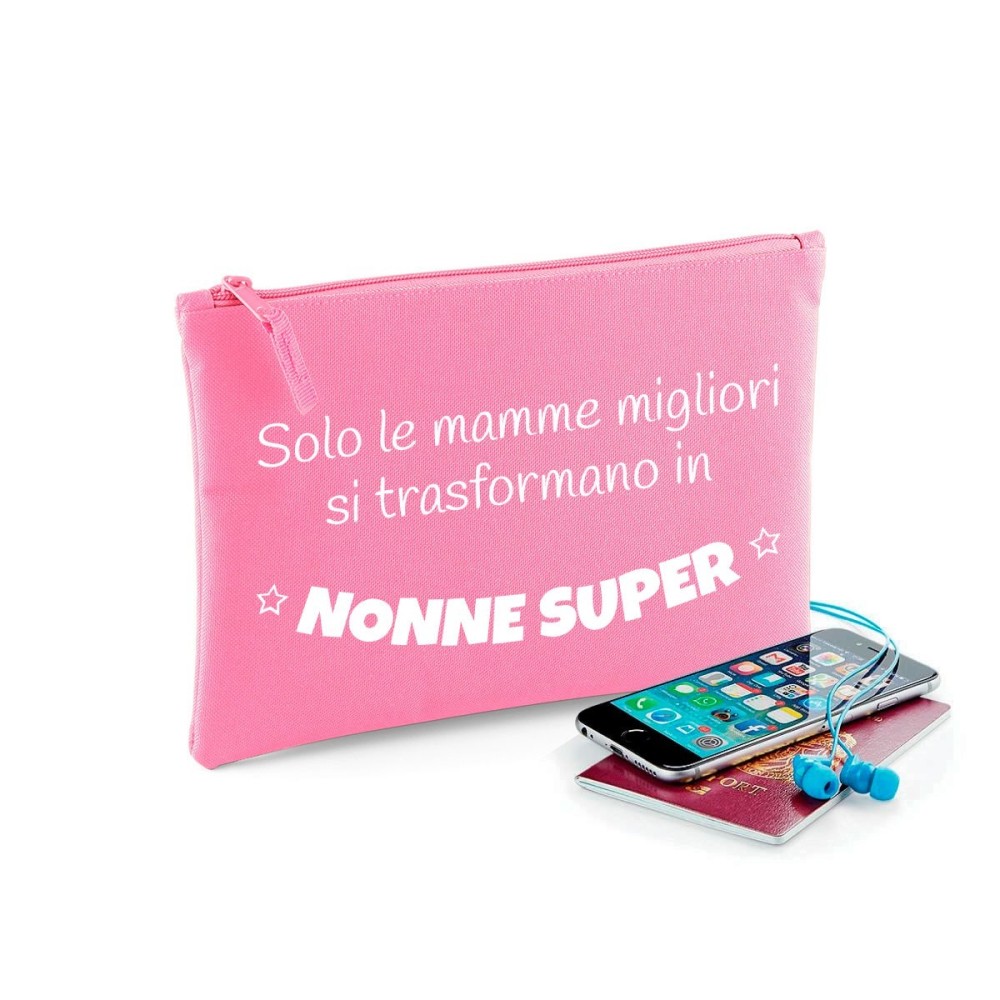 Pochette/astuccio regalo per la nonna "Solo le mamme migliori si trasformano in nonne super" personalizzata