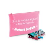 Pochette/astuccio regalo per la nonna "Solo le mamme migliori si trasformano in nonne super" personalizzata
