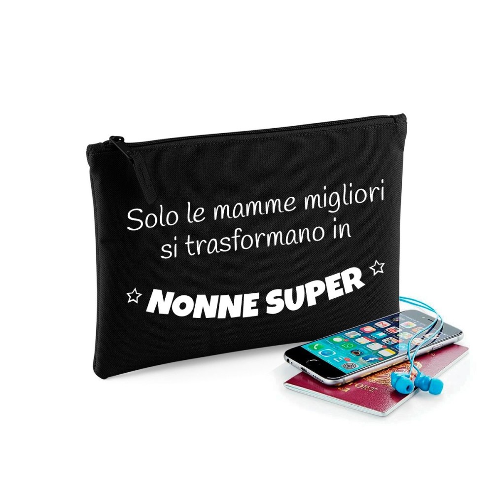 Pochette/astuccio regalo per la nonna "Solo le mamme migliori si trasformano in nonne super" personalizzata