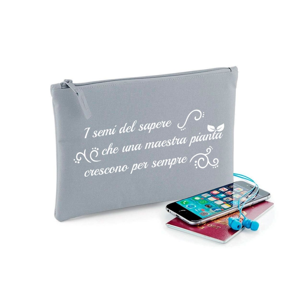 Pochette/astuccio per maestra"I semi del sapere" personalizzata con nome e classe