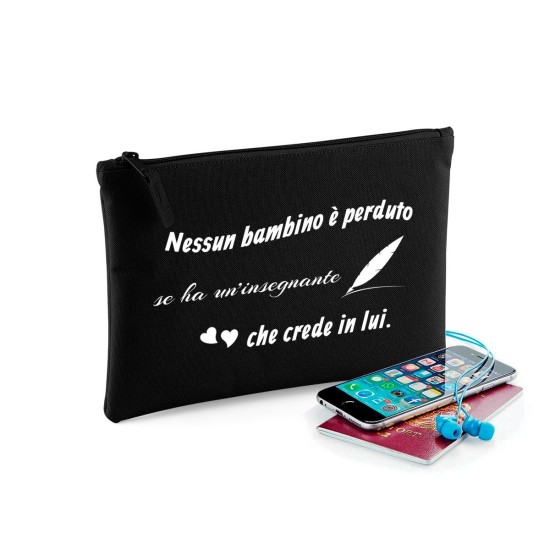 Pochette/astuccio per maestra"Nessun bambino è perduto" personalizzata con nome e classe