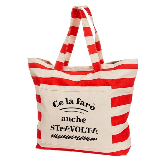 Borsa mare con la scritta "C'è la farò anche STrAVOLTA"