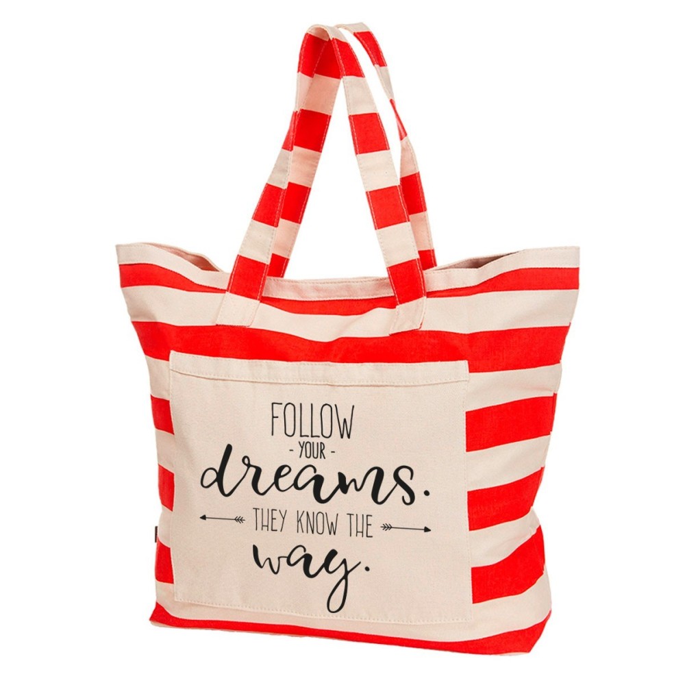 Borsa mare con la scritta "Follow your dreams, they know the way"