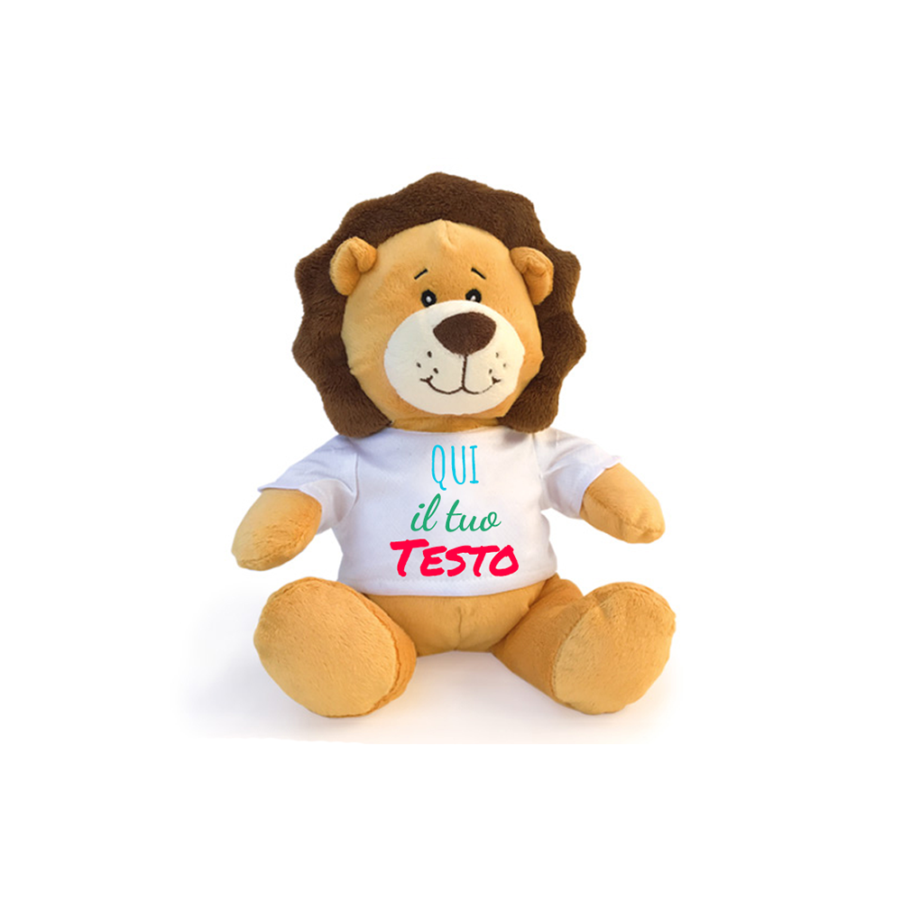 Peluche leone con t-shirt personalizzata con foto o dedica