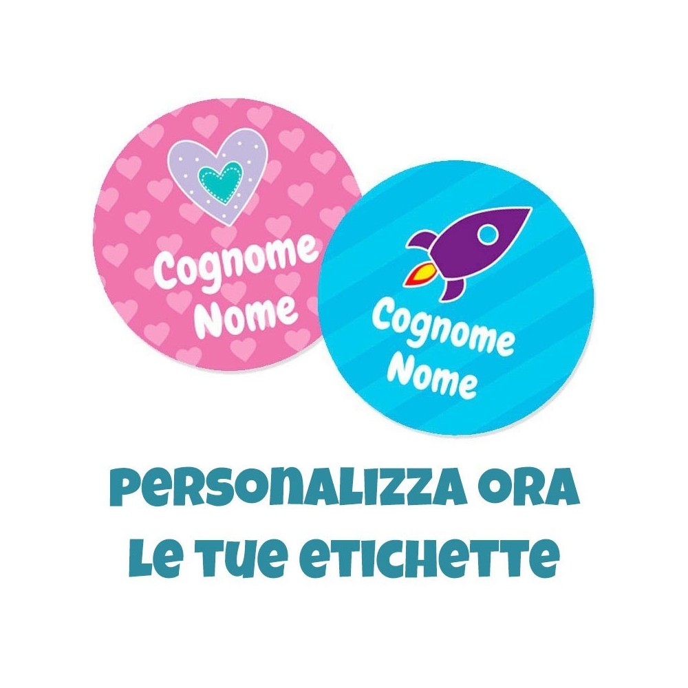 Etichette adesive per la scuola personalizzate per libri quaderni e astuccio.