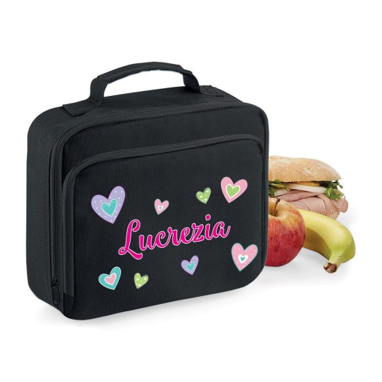 Lunch Box Borsa Frigo personalizzata con cuori e nome