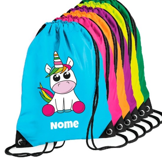 Sacca zainetto bambini per asilo o scuola, tenero unicorno con nome personalizzato