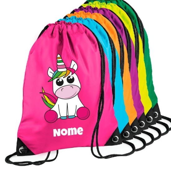Sacca zainetto bambini per asilo o scuola, tenero unicorno con nome personalizzato