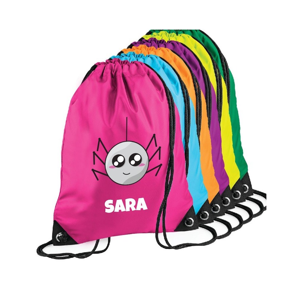 Sacca zainetto per bambini per asilo o scuola, personalizzata con ragnetto e nome