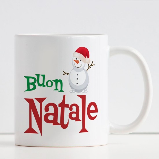 Tazza regalo natalizio "Buon Natale" personalizzata con pupazzo di neve e nome