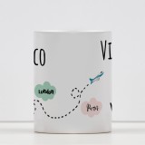 Tazza per le persone che amano viaggiare "Viaggiare è vivere" personalizzata con nome