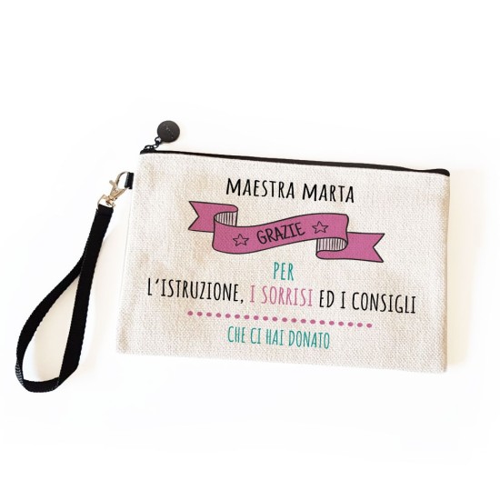 Pochette/astuccio per la maestra "Grazie per l'istruzione" con nome maestra e classe/nomi bambini