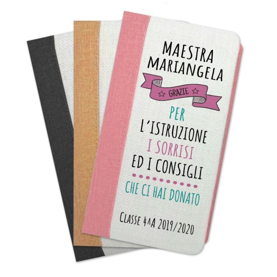 Taccuino per la maestra"Grazie per l'istruzione" con nome maestra e classe