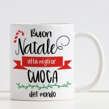 Tazza personalizzata "Buon Natale alla miglior cuoca del mondo" con nome cuoca e classe