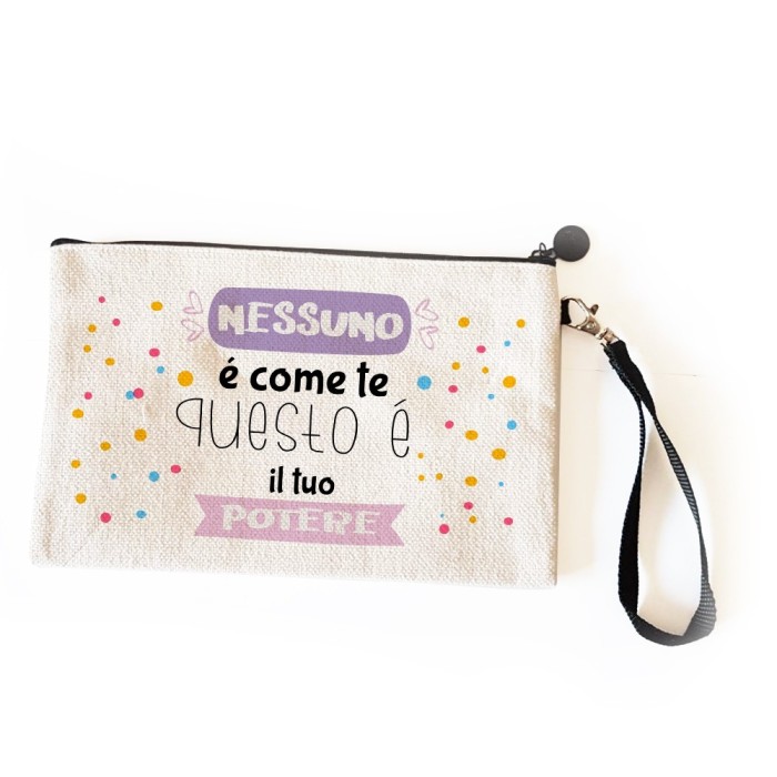 Pochette amica "Nessuno è come te, questo è il tuo potere" personalizzata con dedica o nome