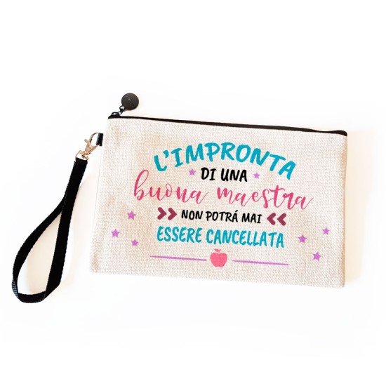 Pochette/astuccio per la maestra "L'impronta di una buona maestra" con nome maestra e nomi bambini