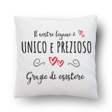 Cuscino "Il nostro legame è unico e prezioso" personalizzato con piccola dedica o nome sul retro