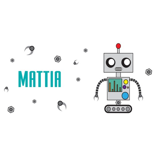 Borraccia personalizzata con robot e nome per bambini