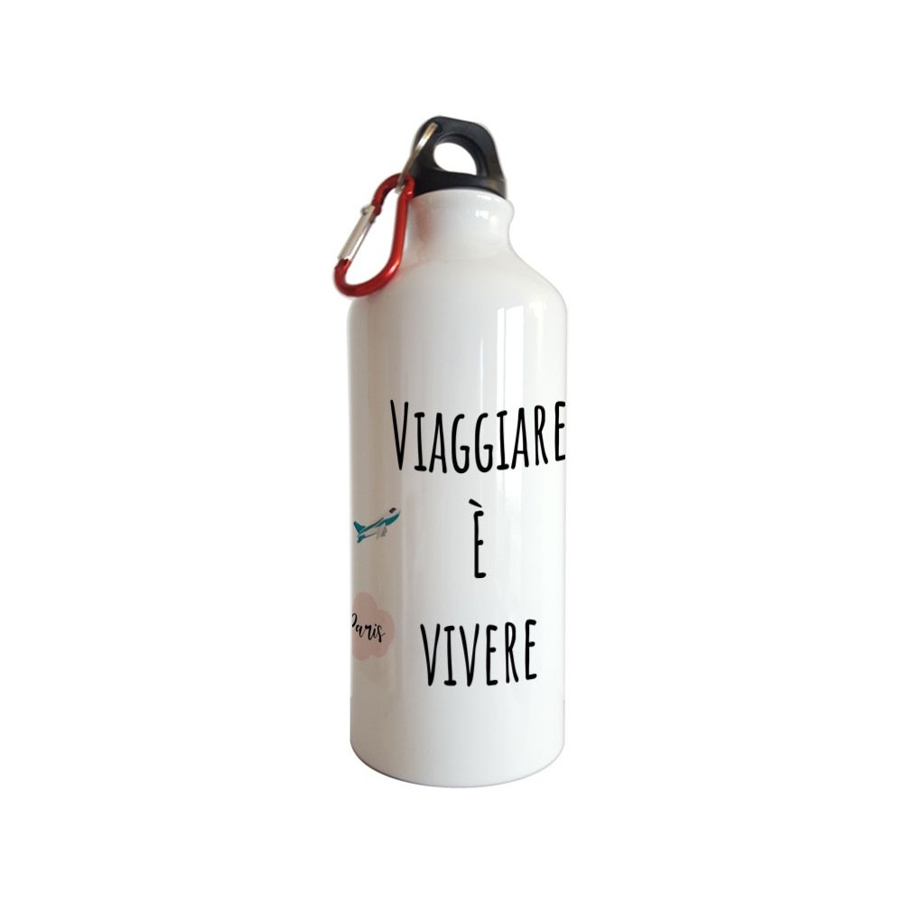 Borraccia personalizzata con nome e frase "Viaggiare è vivere"