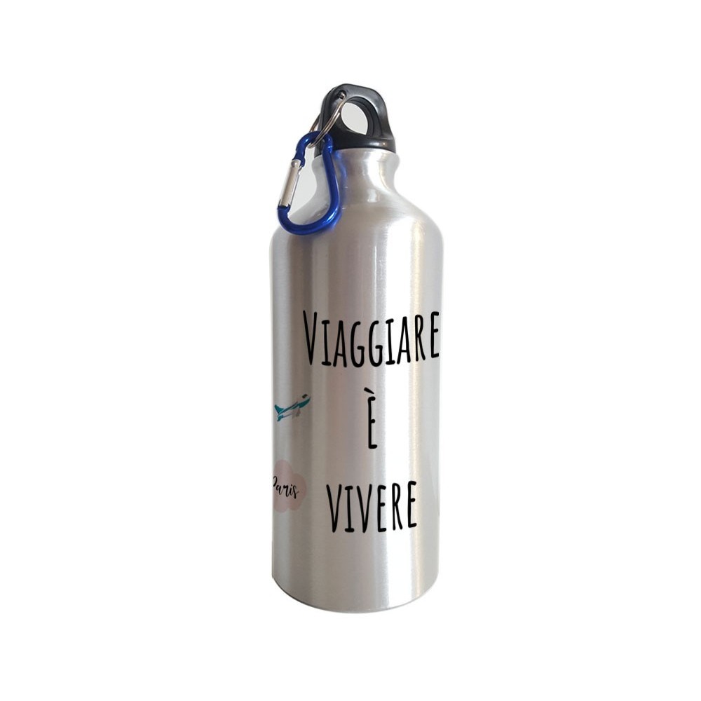 Borraccia personalizzata con nome e frase "Viaggiare è vivere"