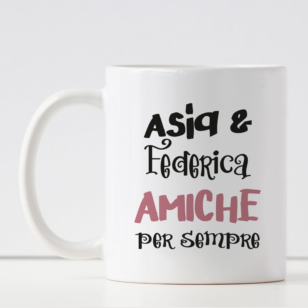 Tazza per le migliore amiche personalizzata con nomi e disegno cactus e palloncino