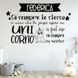 Adesivo murale wallsticker personalizzato "Sii un unicorno"
