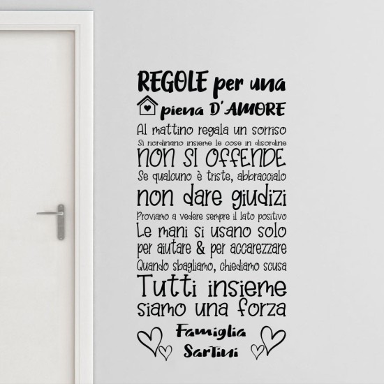 Adesivo murale personalizzato Regole per una casa piena d'amore