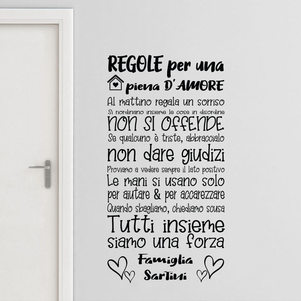 Adesivo murale personalizzato Regole per una casa piena d'amore