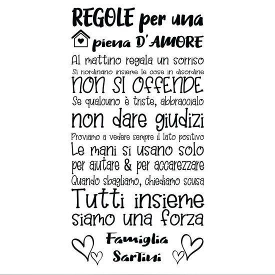 Adesivo murale personalizzato Regole per una casa piena d'amore