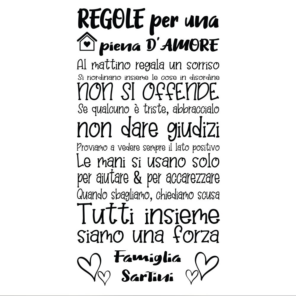 Adesivo murale personalizzato Regole per una casa piena d'amore