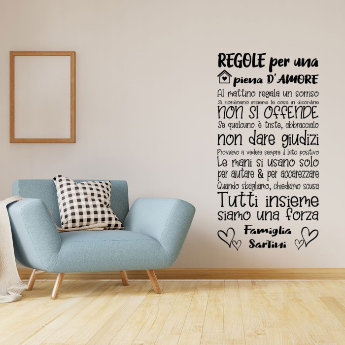 Adesivo murale personalizzato Regole per una casa piena d'amore