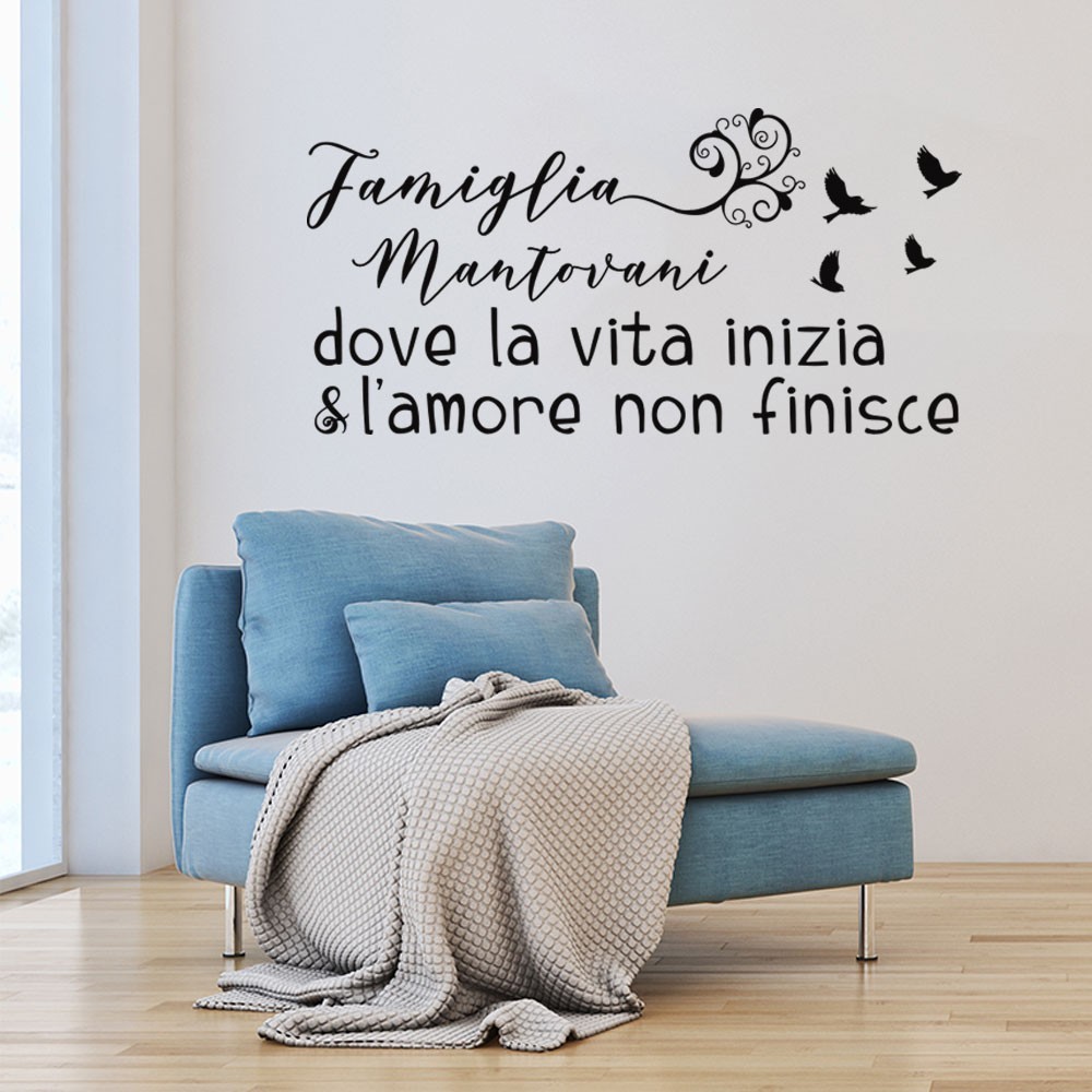 Adesivo murale wallsticker famiglia dove la vita inizia personalizzato