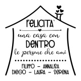 Adesivo murale wallsticker famiglia "Felicità : una casa con dentro le persone che ami" personalizzato con nomi