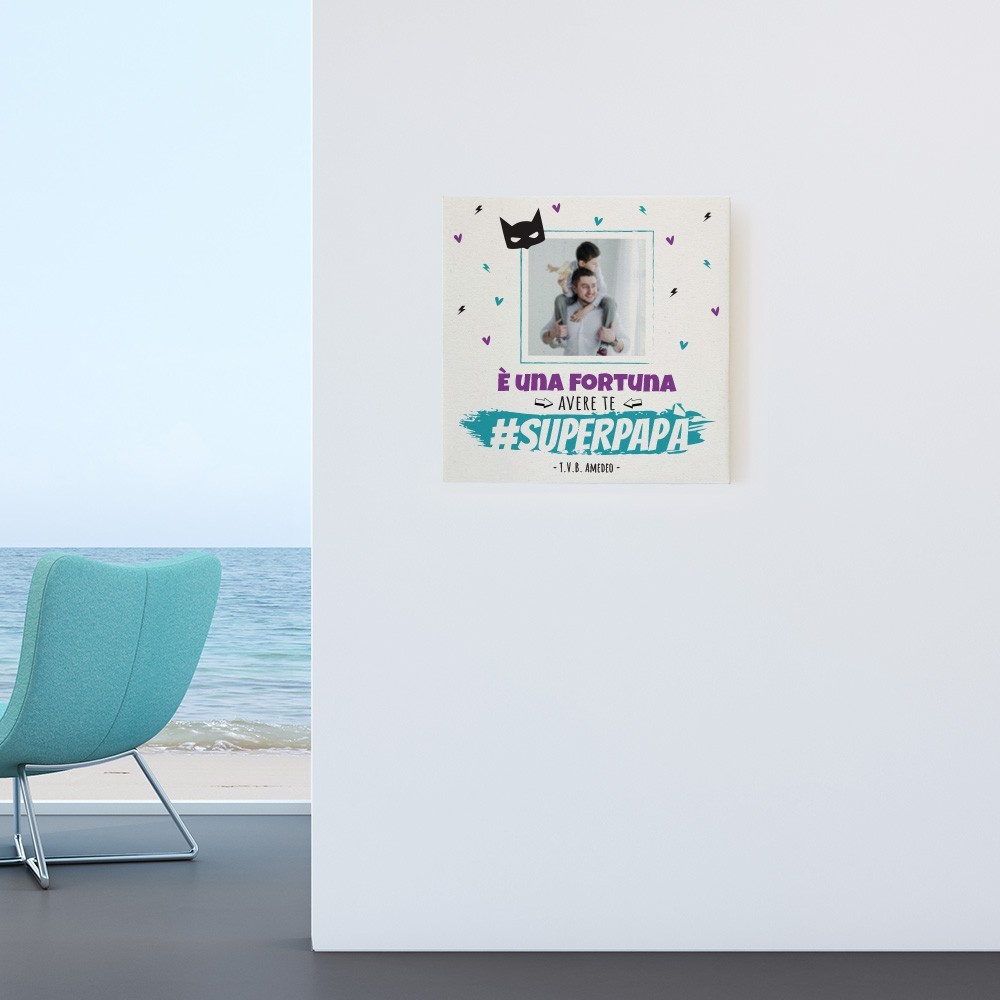 Quadro in tela canvas personalizzato con foto e testo per un super papà